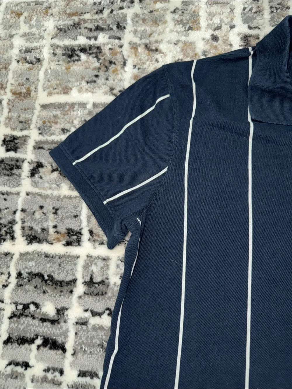 Banana Republic Navy Polo with White Vertical Stripes